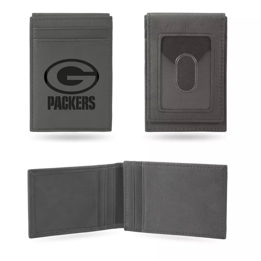 Green Bay Packers Gray Laser Engraved Front Pocket Wallet